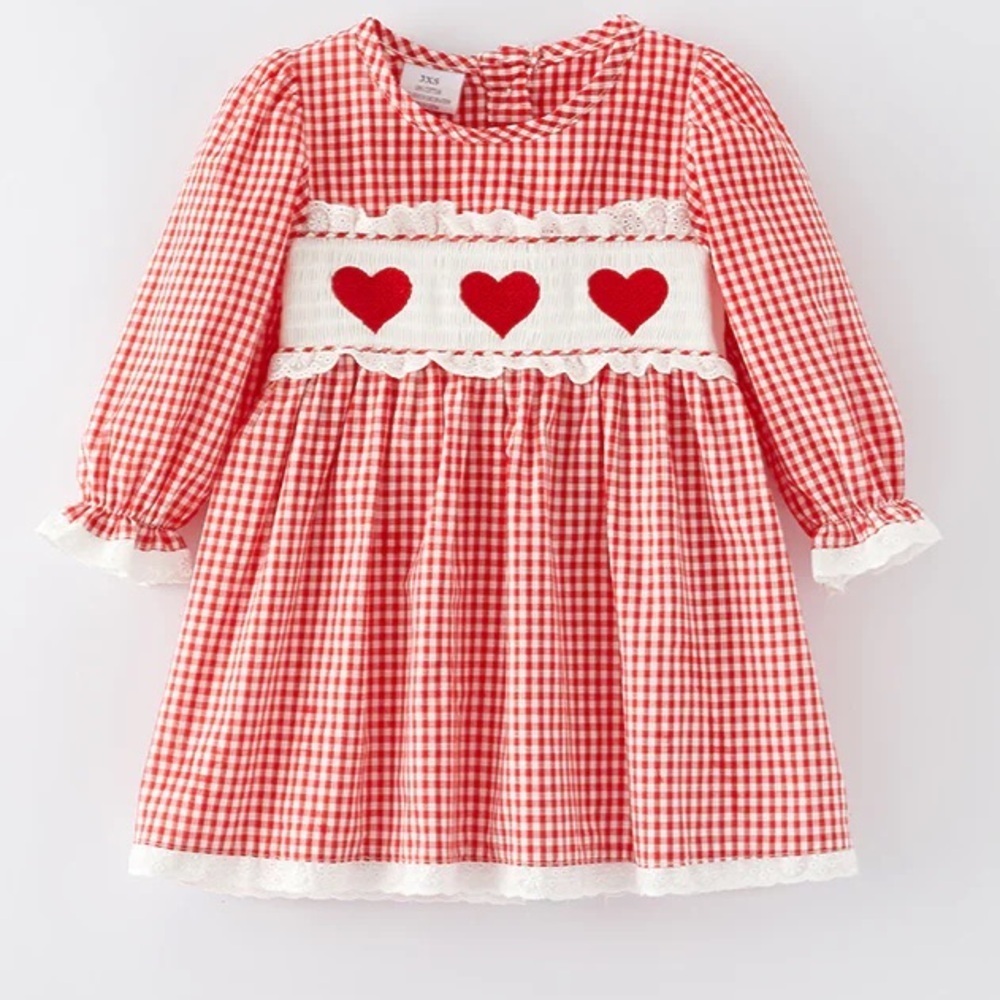 Smocked Valentine’s Day Girls Dress - Picture 1 of 6